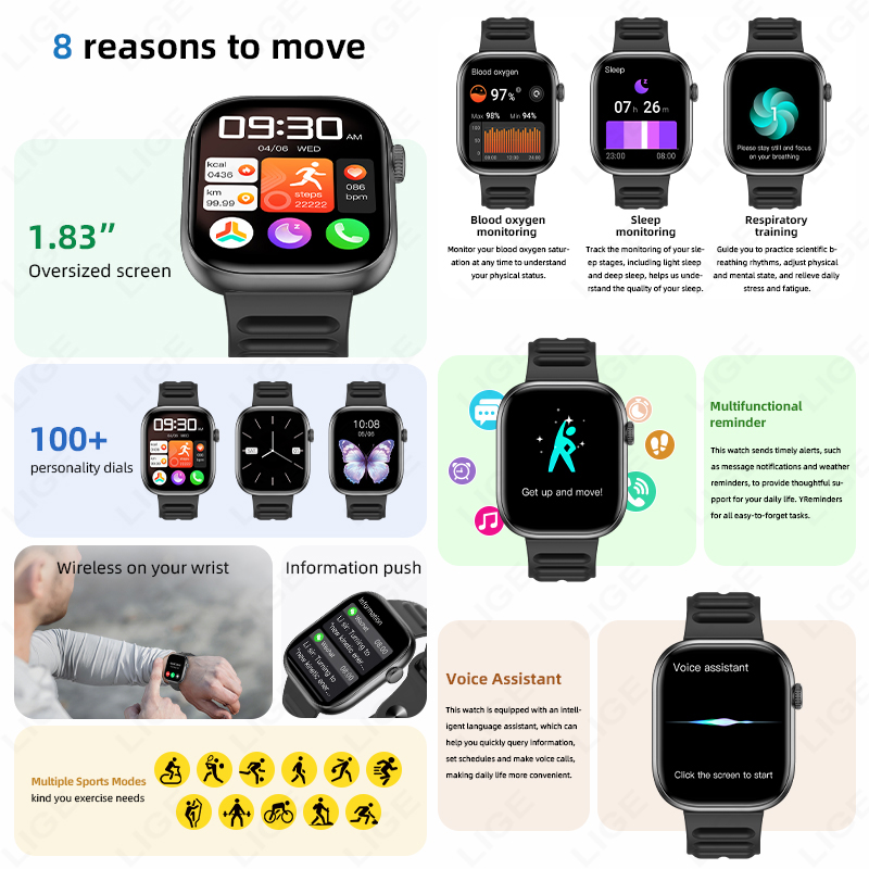 LIGE 스마트 워치 남성용 1.83인치 HD 스크린  - Smartwatch Custom 리뷰 및 가격